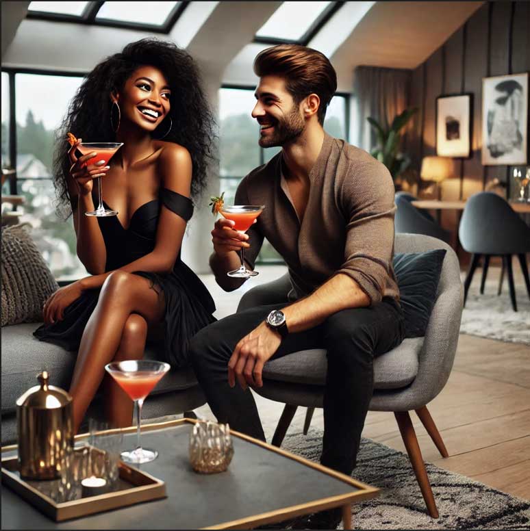 Couple sharing cocktails on a date night
